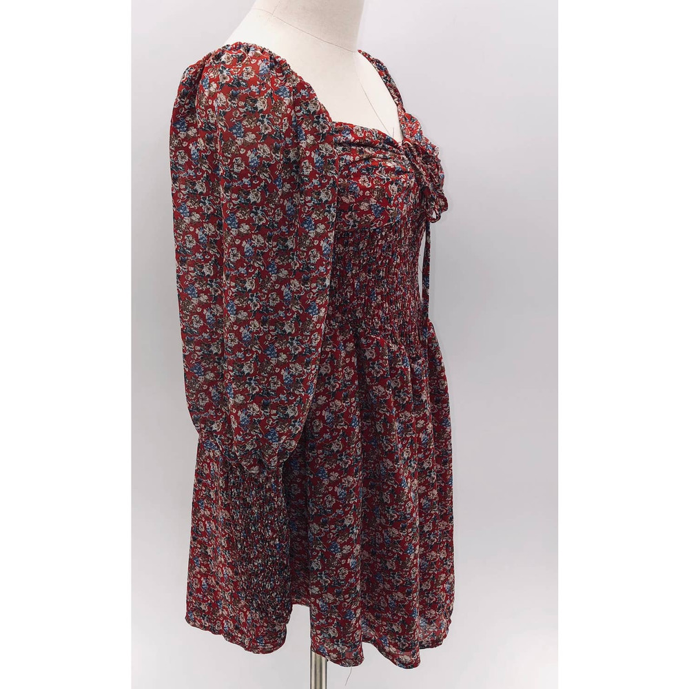 Pretty Little Thing Red/ Floral Print Long Sleeve Mini Sweetheart Dress NWT- 6 - Picture 11 of 12